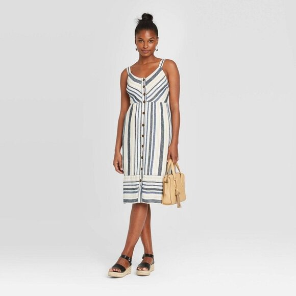 Women's Striped Sleeveless Button-Front Sun Dress -‎ Universal Thread Blue XS - Picture 1 of 1